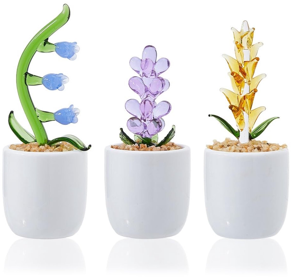 Dailygoods - Set van 3 Kleine Glazen Bloemenfiguren voor Decoratie