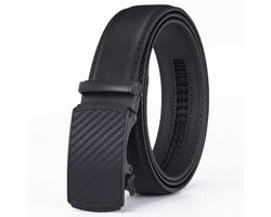 Rhinobelt - Riem Heren Automatische Gesp - Ceintuur Heren - Riem Zonder Gaatjes - Echt Leer - Perfecte pasvorm - 120CM - Zwart Carbon