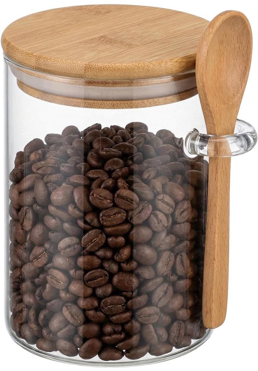 Dailygoods - Innovra - Dailygoods - Dailygoody - Glazen voedsel opslag pot - Luchtdicht - 450 ml - Inclusief lepel - Voor bloem suiker koffie en snacks - Ideaal voor keuken en huish