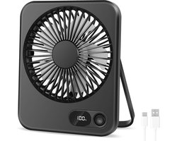 USB-bureauventilator, 2000 mAh USB-C oplaadbare tafelventilator, opvouwbare mini draagbare stille ventilatoren met LED-display, 180° verstelbare krachtige koeling, kleine ventilator voor kantoor