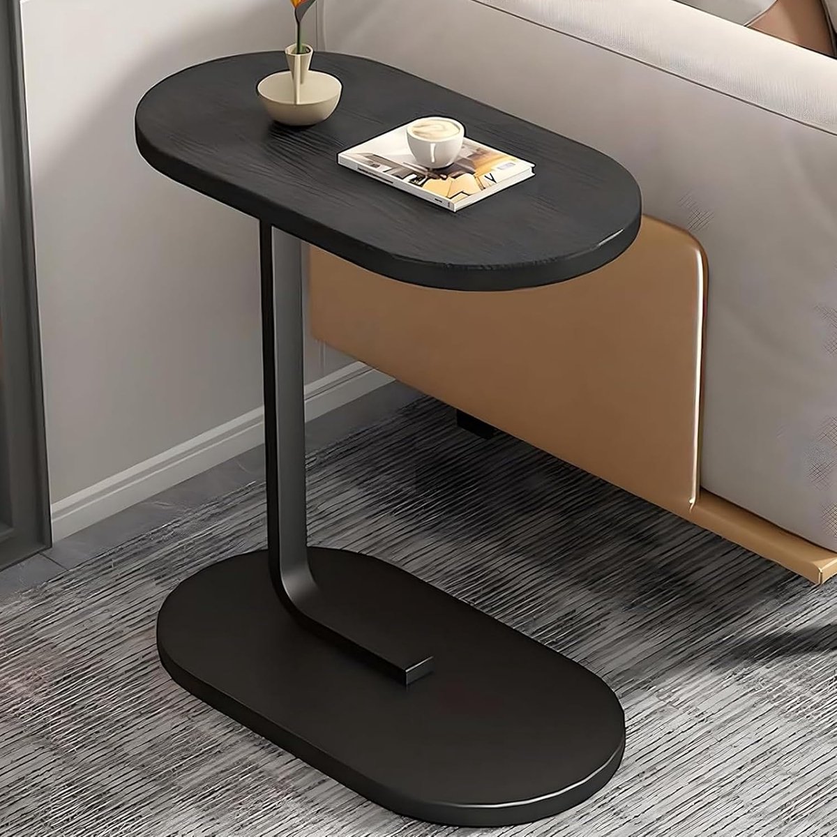 MODENUIT Bijzettafel – C-Vorm – 63 x 30 x 45 cm – Hout en Staal – Zwart of Wit – Voor Bank, Bed en Kleine Ruimtes