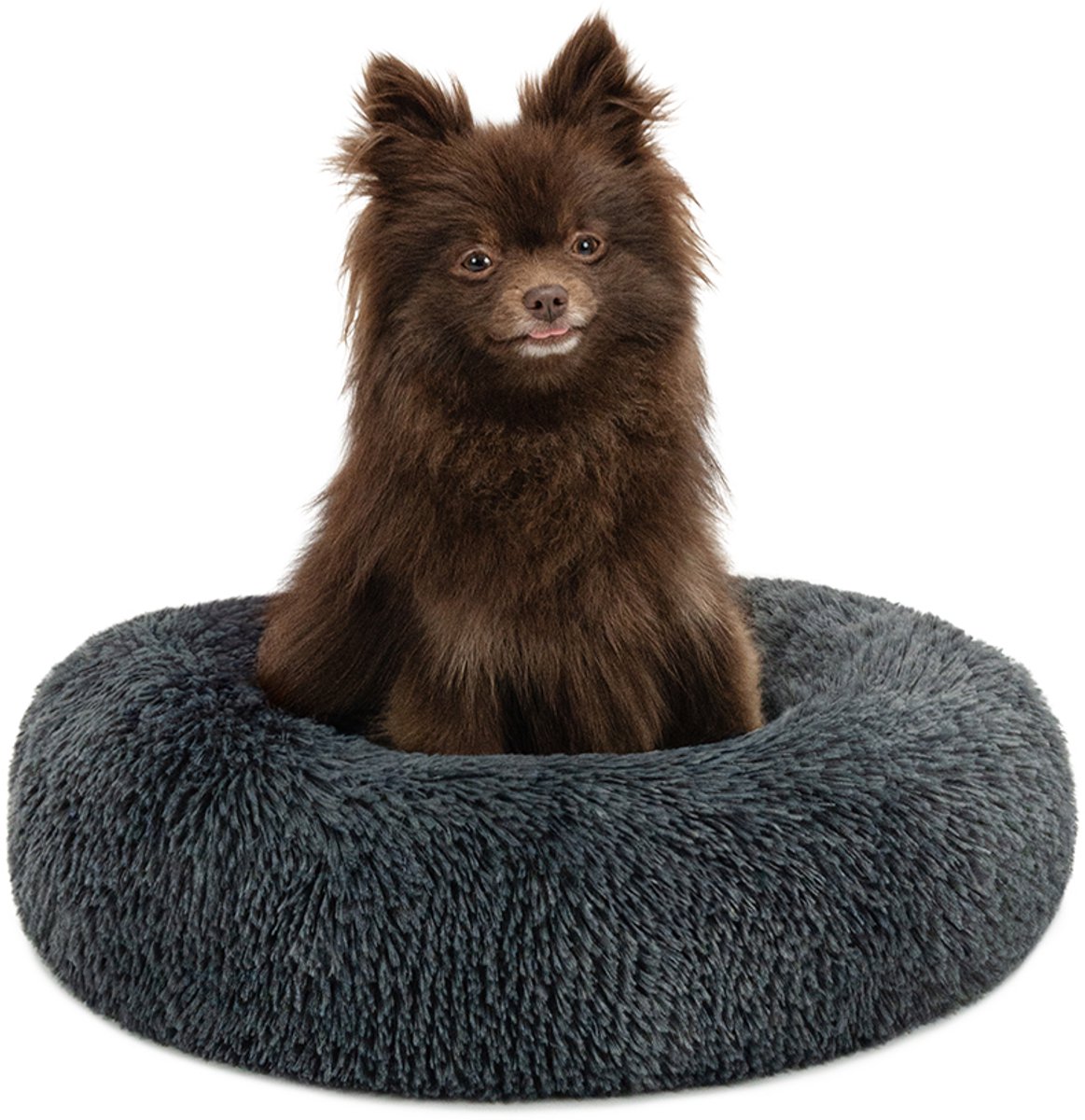lionto Donut hondenbed, zacht pluche & verhoogde rand 40 cm donkergrijs