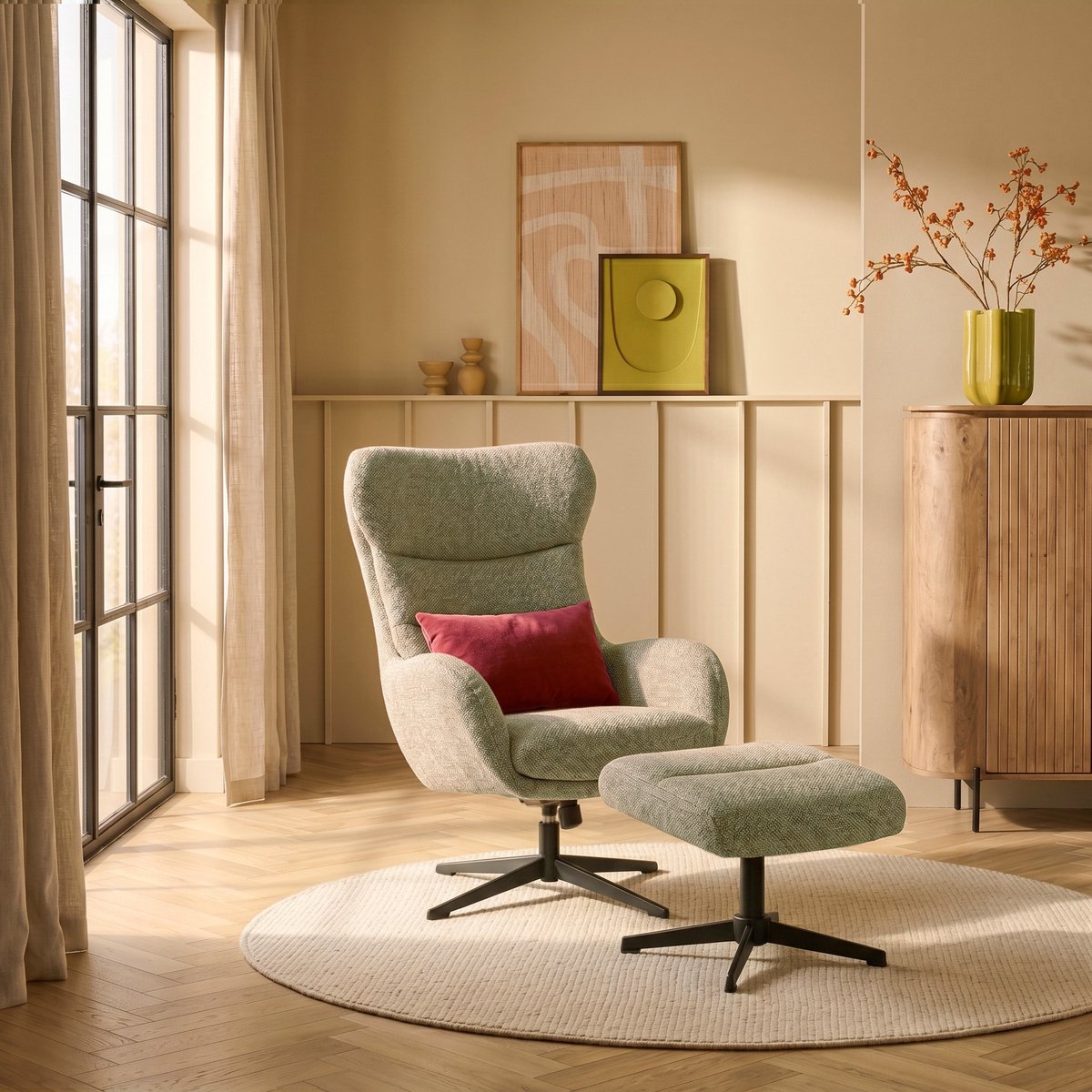 Relaxfauteuil Jack – Groen Stof – Verstelbaar met Hocker