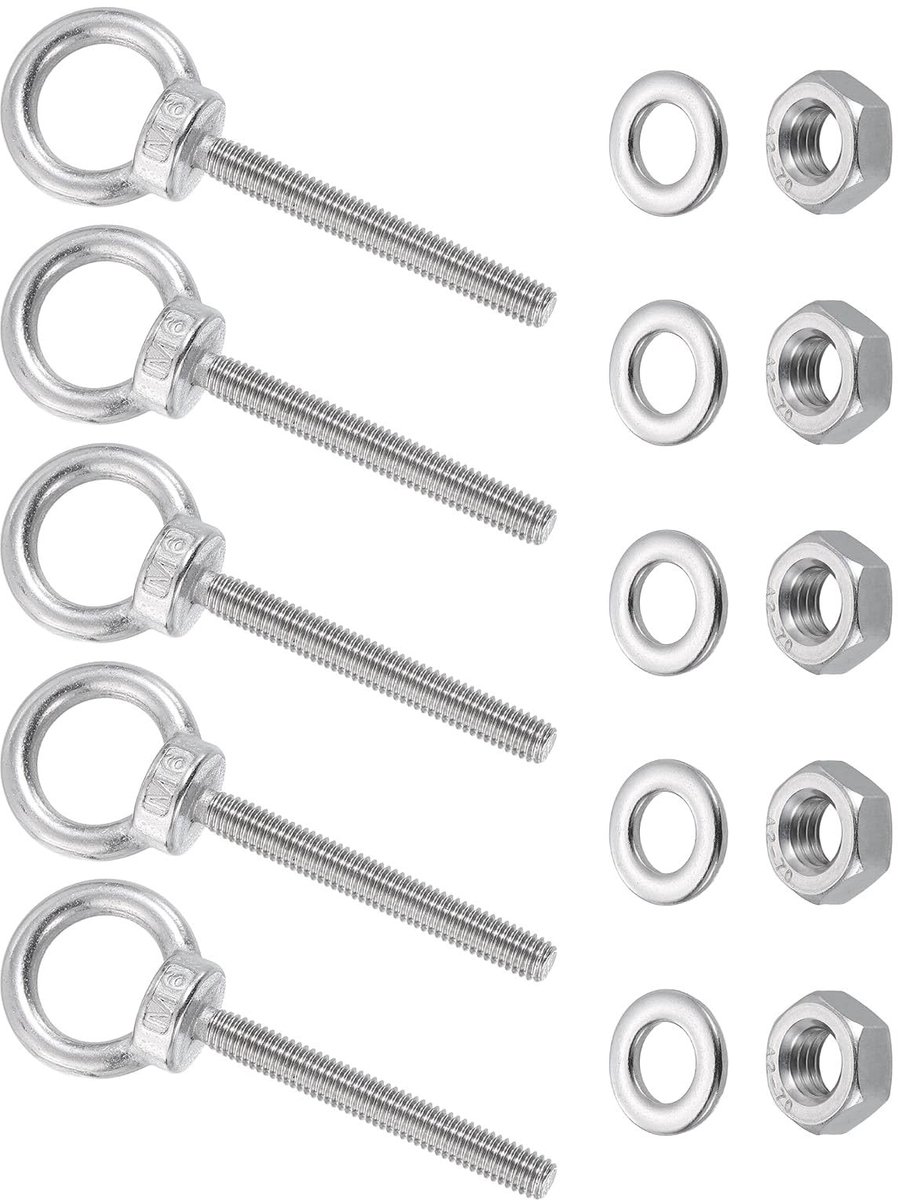 Dailygoods - 5 Stuks M6 x 50 mm Oogbouten van Roestvrij Staal