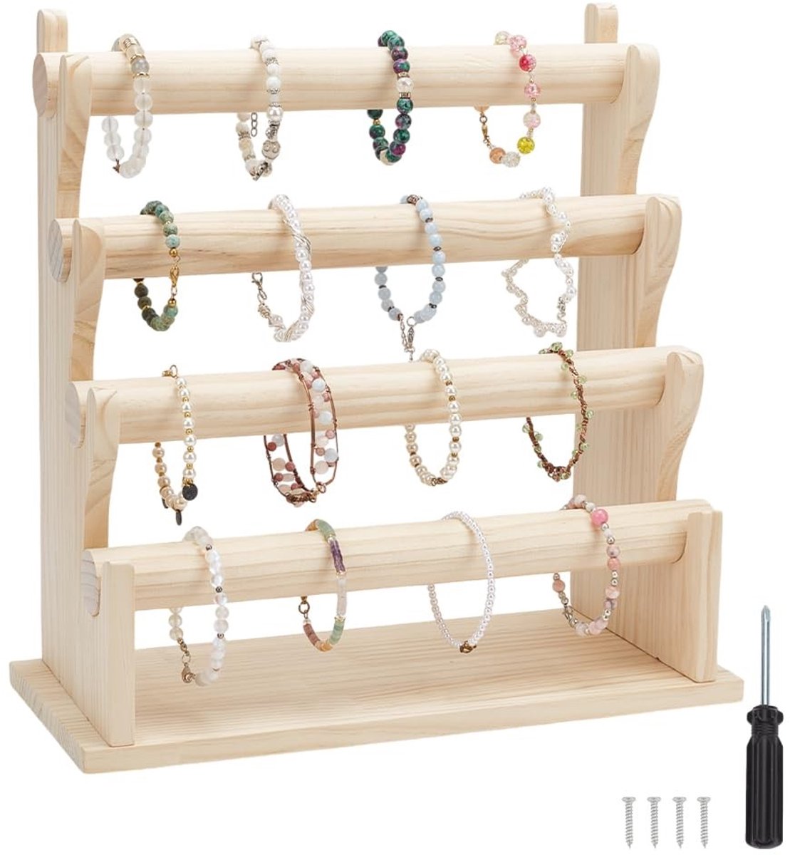 Dailygoods - Dailygoody - Houten Armband Houder - Antieke Witte Sieraden Display - 4 Tiers - Opslag voor Armbanden en Kettingen - Perfect voor Sieradenliefhebbers ...