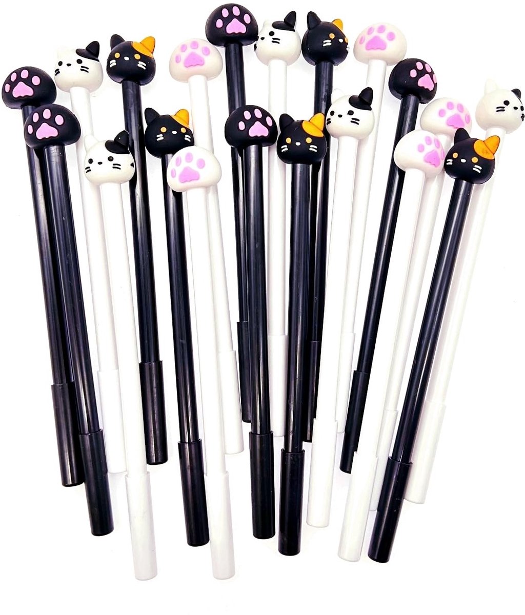 Dailygoods - Dailygoody - Kattenpoot Pen - Gel-inkt Rollerbal - Fijne Punt 0.5mm - Zwart - Schrijfbenodigdheden - Kinderen - 20 Stuks