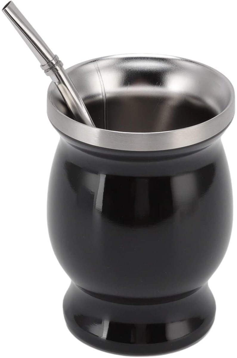 Dailygoods - Dailygoody - Theekopje - Roestvrij staal - Traditionele mate ervaring - 230 ml - Kalebas cup met rietje - Duurzaam en eenvoudig te reinigen - Geschikt