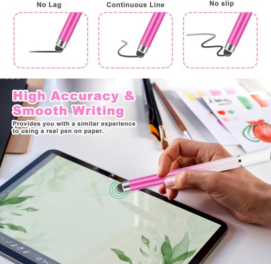 Dailygoods - Dailygoody - Styluspen - Dual-End Hoge Gevoeligheid - 3 Stuks - Veelkleurig - 2-in-1 Stylus Pen - Geschikt voor Smartphones en Tablets - Blauw Roze Pa — afbeelding 2