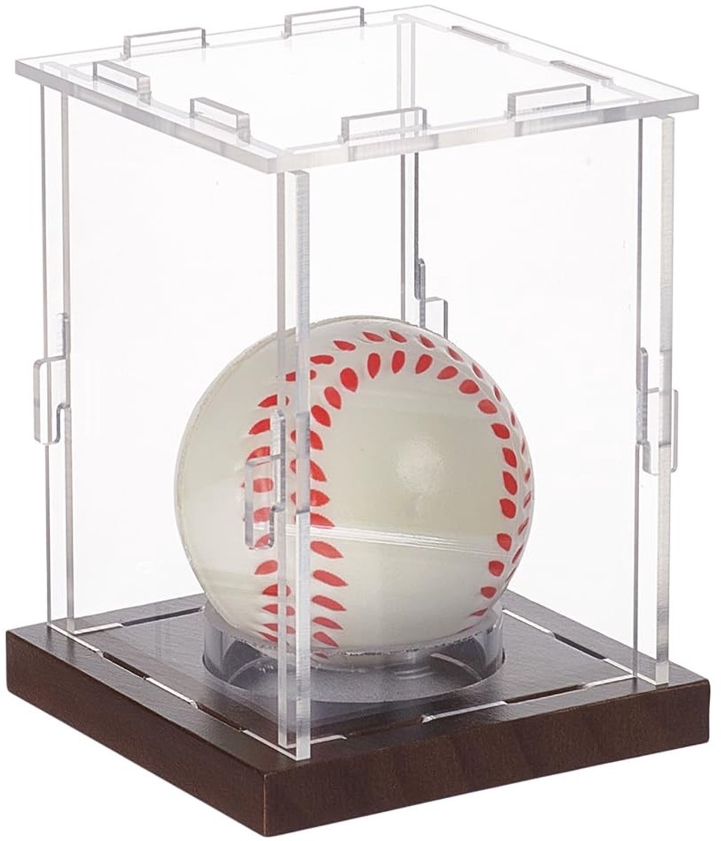 Dailygoods - Transparante Acryl Honkbal Display Case met Houten Basis