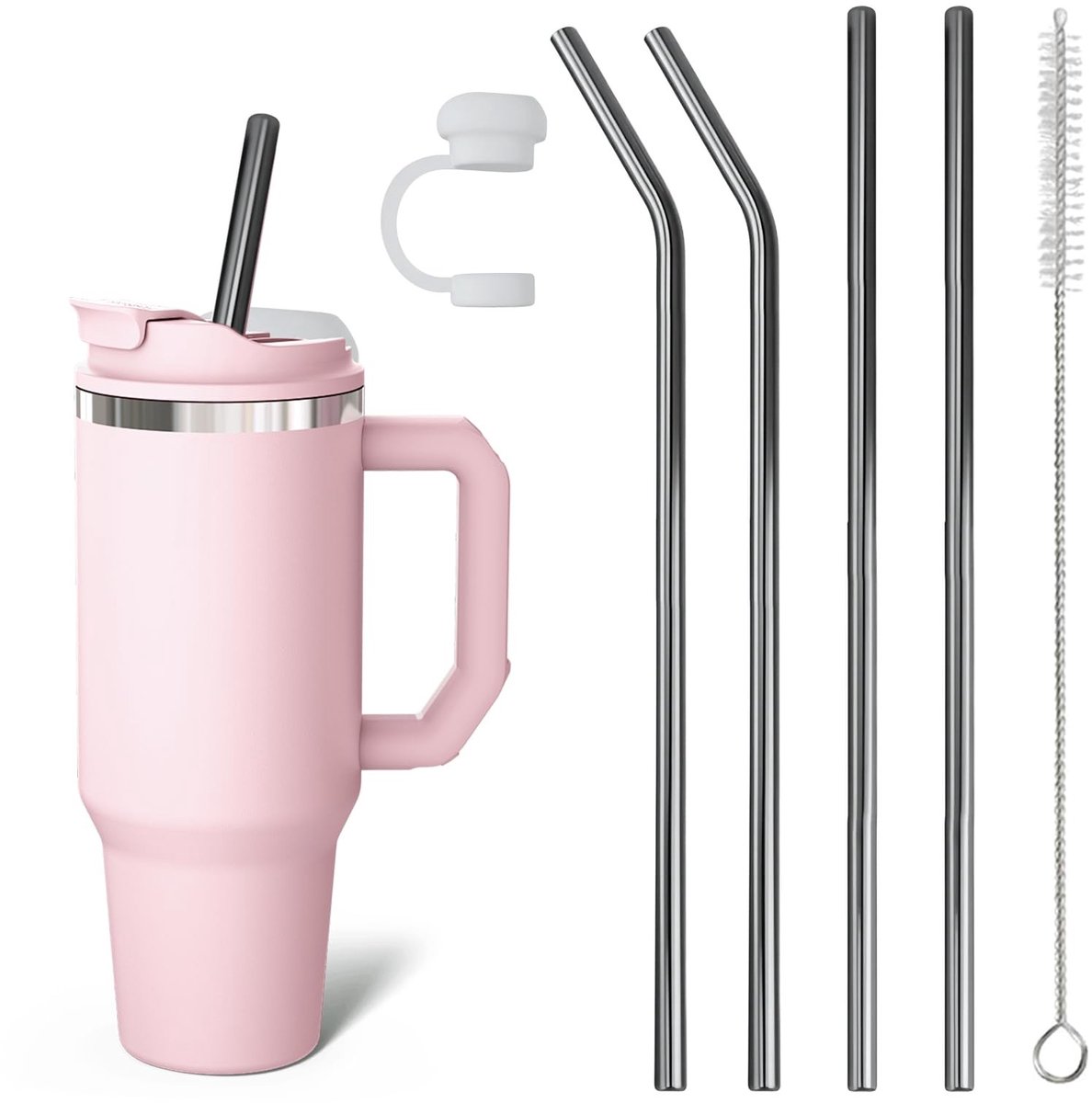 Dailygoods - Set van 4 Roestvrij Stalen Herbruikbare Rietjes met Reinigingsborstels
