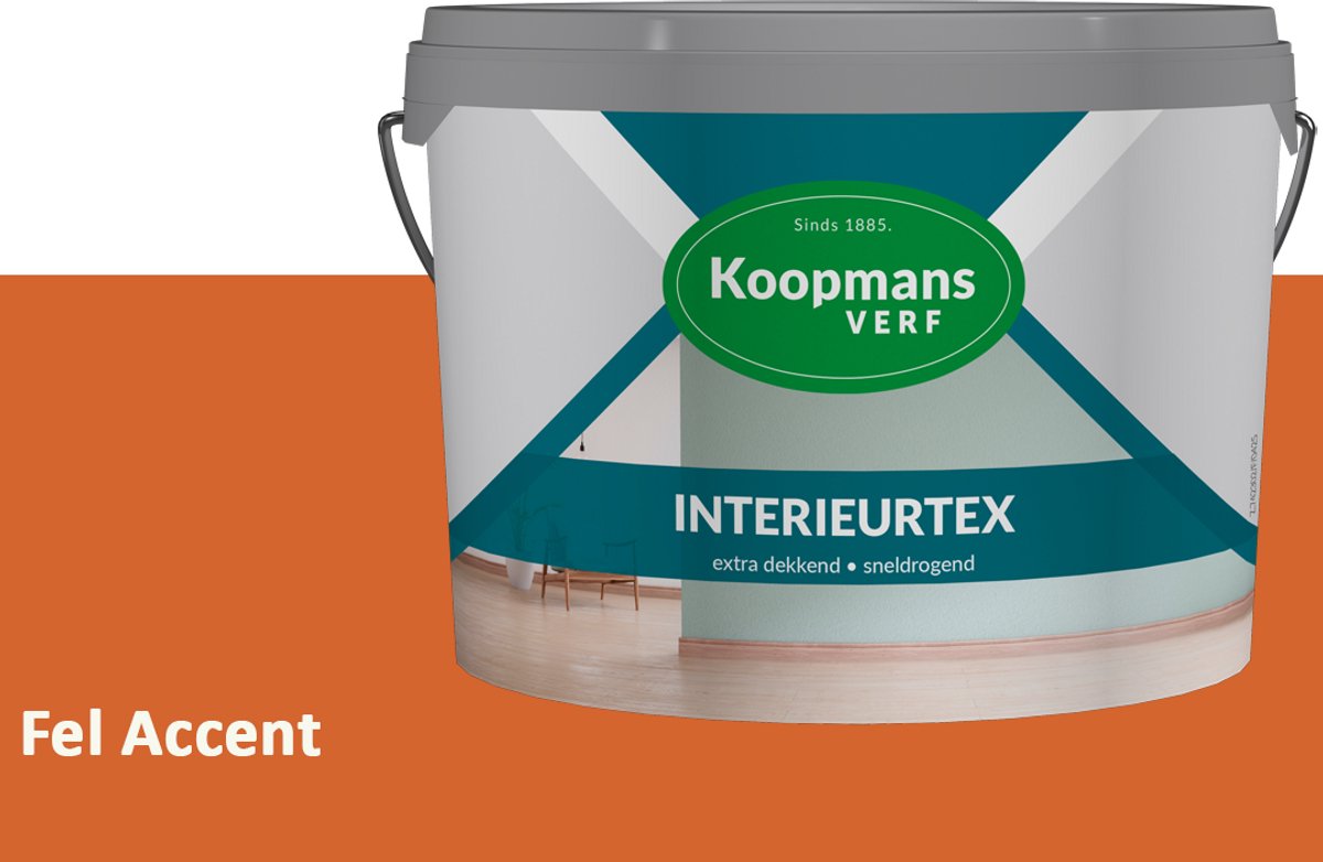 Koopmans Interieurtex Matte Muurverf Binnen – Extra Dekkende Sneldrogende Verf voor Muren en Plafonds – Fel Accent – 5 l