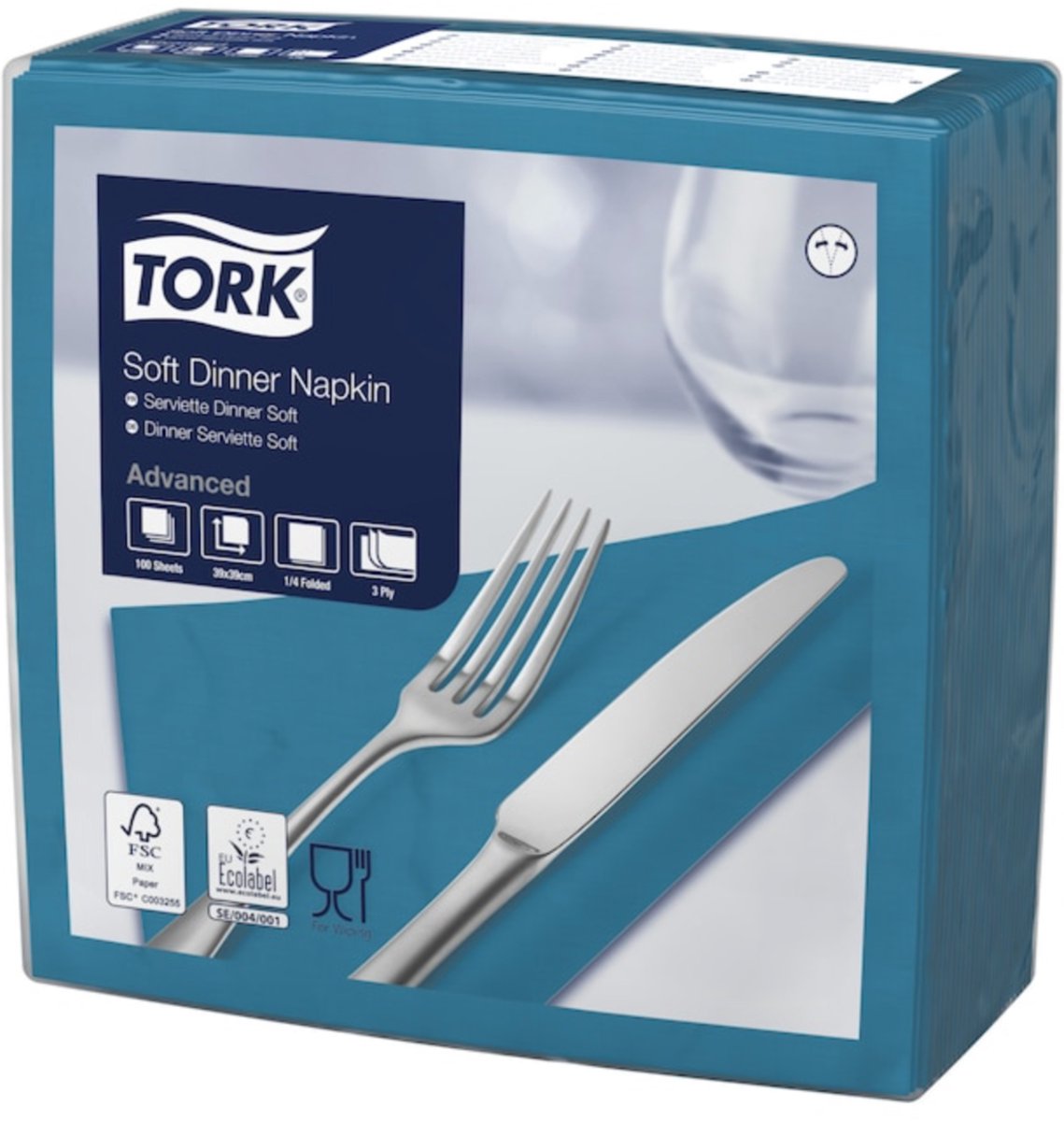 Tork 477914 soft dinnerservet advanced blauwgroen 39x39 cm 3-laags 1200 stuks (477914)