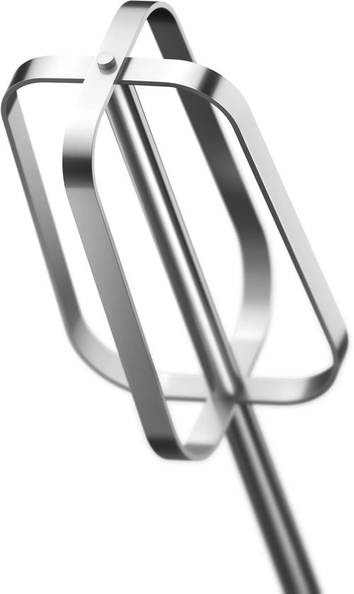 Een metalen gardekop van een mixer met een gebogen uiteinde.