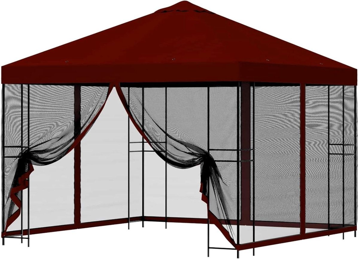 Tuinpaviljoen met zijwanden - Partytent Tuinhuis - Buitenfeesten organiseren - Industrieel design - 300 x 300 cm - Bordeauxrood