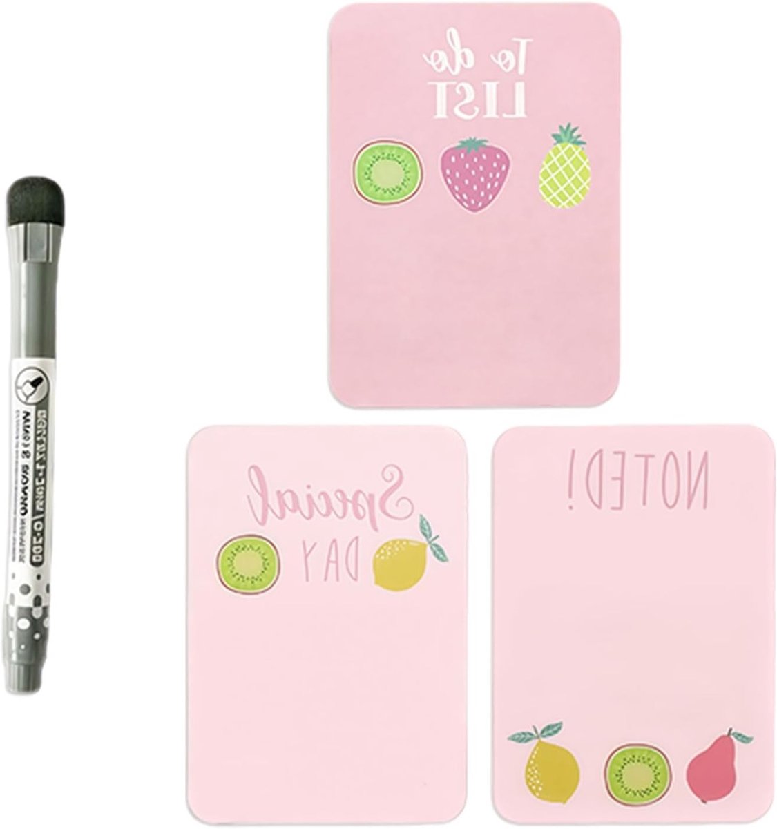 Set van 3 Magnetische Notitieblokken voor de Koelkast met Uitwisbare Pen, Perfect voor Boodschappenlijst en Takenlijst, Ideaal voor Gezinsorganisatie en Kantoorgebruik