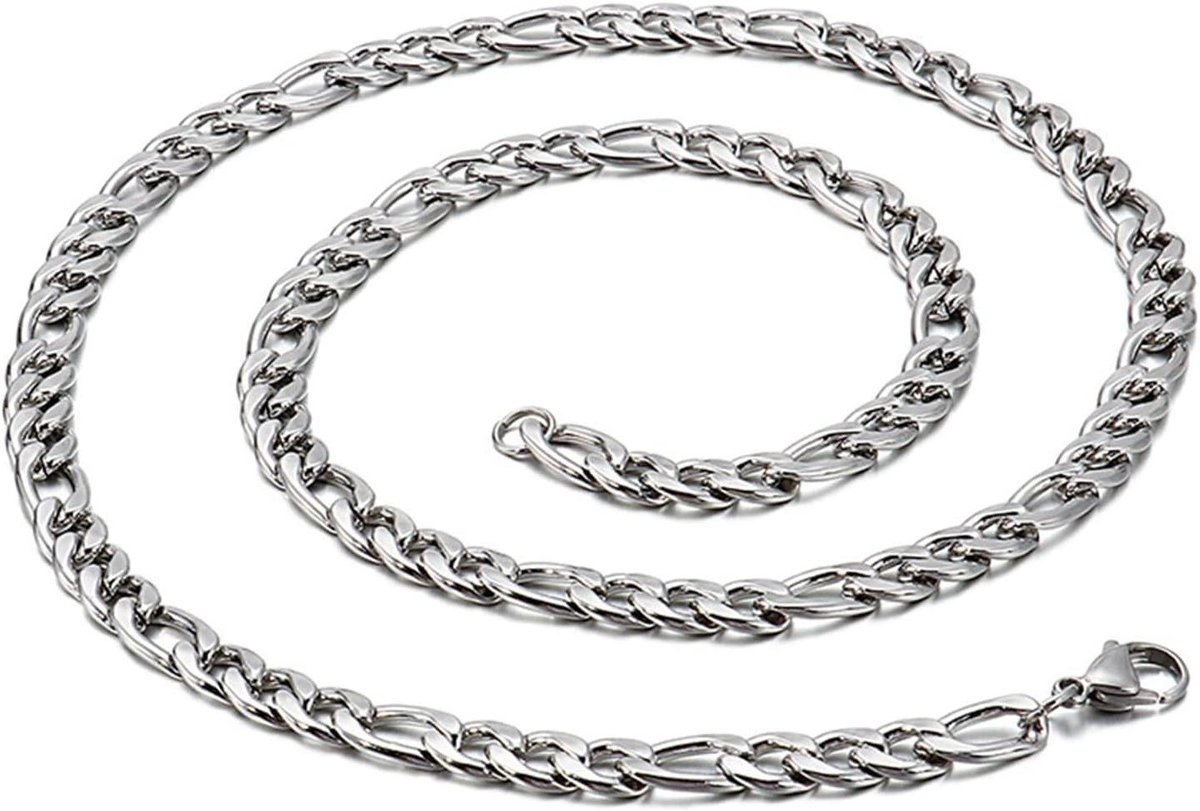 Figaro Ketting Heren - Herenketting Metaal - Dagelijks Dragen - Roestvrij Staal - 60 cm 6 mm - Zilverkleurig