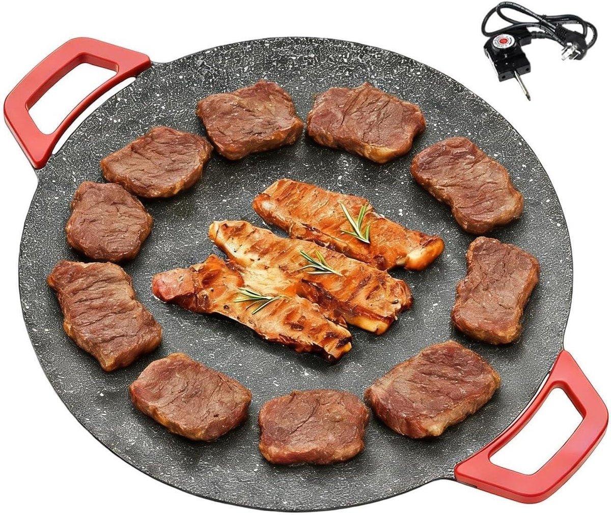 Elektrische Grillplaat - Elektrische Pan Grill - Binnen Grillen - Verbeterde Antiaanbaklaag - 30 cm - Zwart