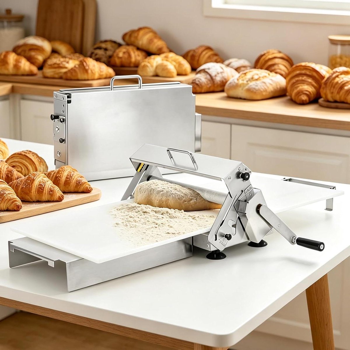 Deegmachine Opvouwbaar - Deegpers Handmatig - Bakkerij Gebruik - Instelbare Dikte - 0.5-25 mm - Zilver