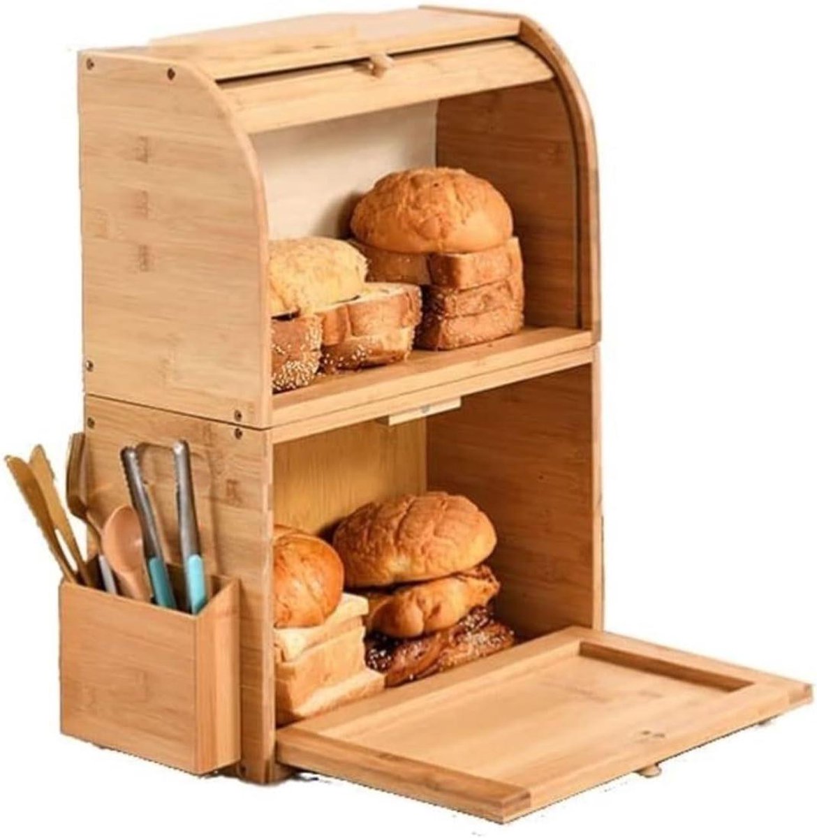 Broodtrommel Hout - Broodbox Keuken - Brood Vers Houden - Boerderijstijl Design - 43 x 18 x 50cm - Bruin