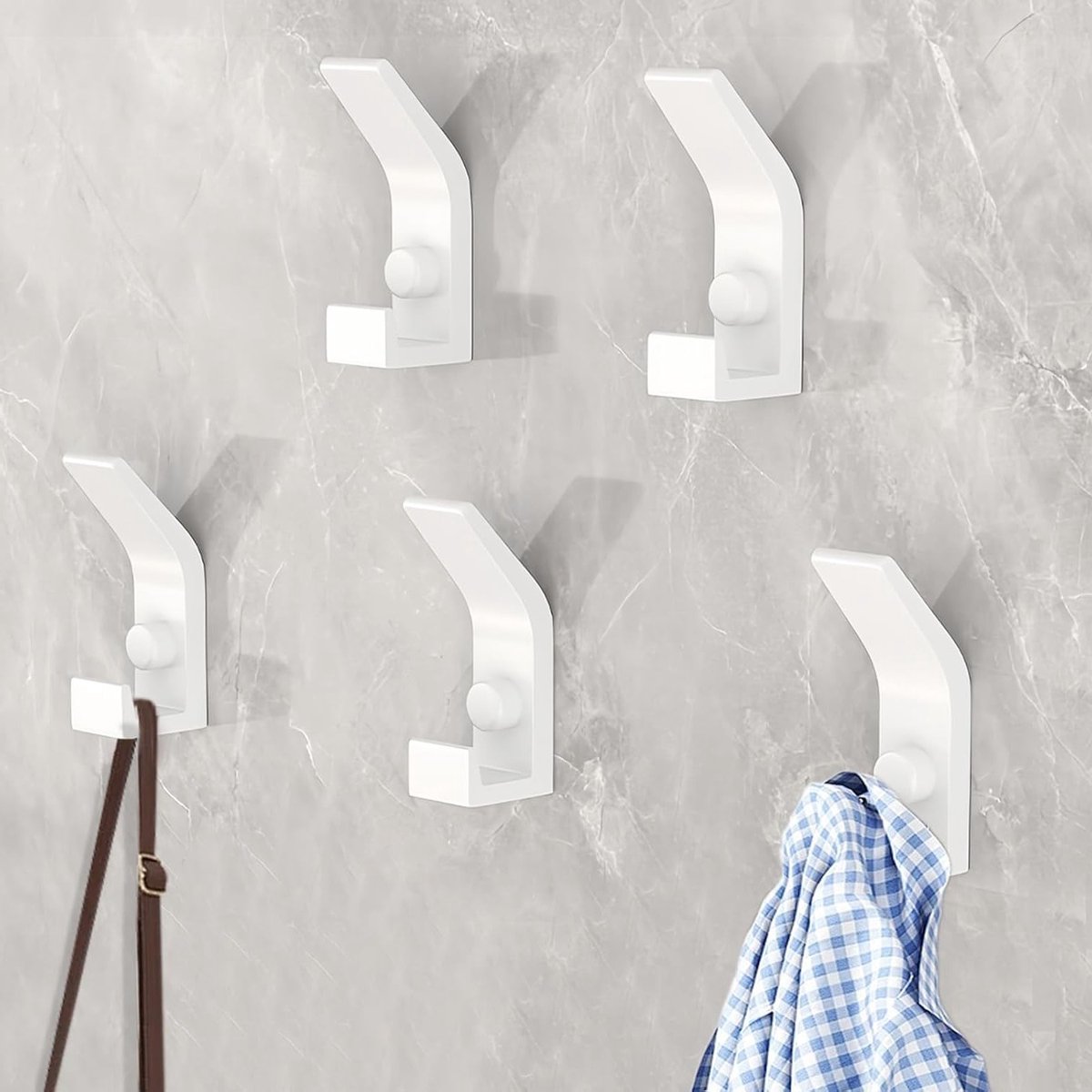 Vijfdelige Wandhaken Set voor Kleding, Handdoeken en Accessoires - Muurbevestiging Inclusief Bevestigingsmateriaal voor Badkamer, Keuken en Slaapkamer (Wit)