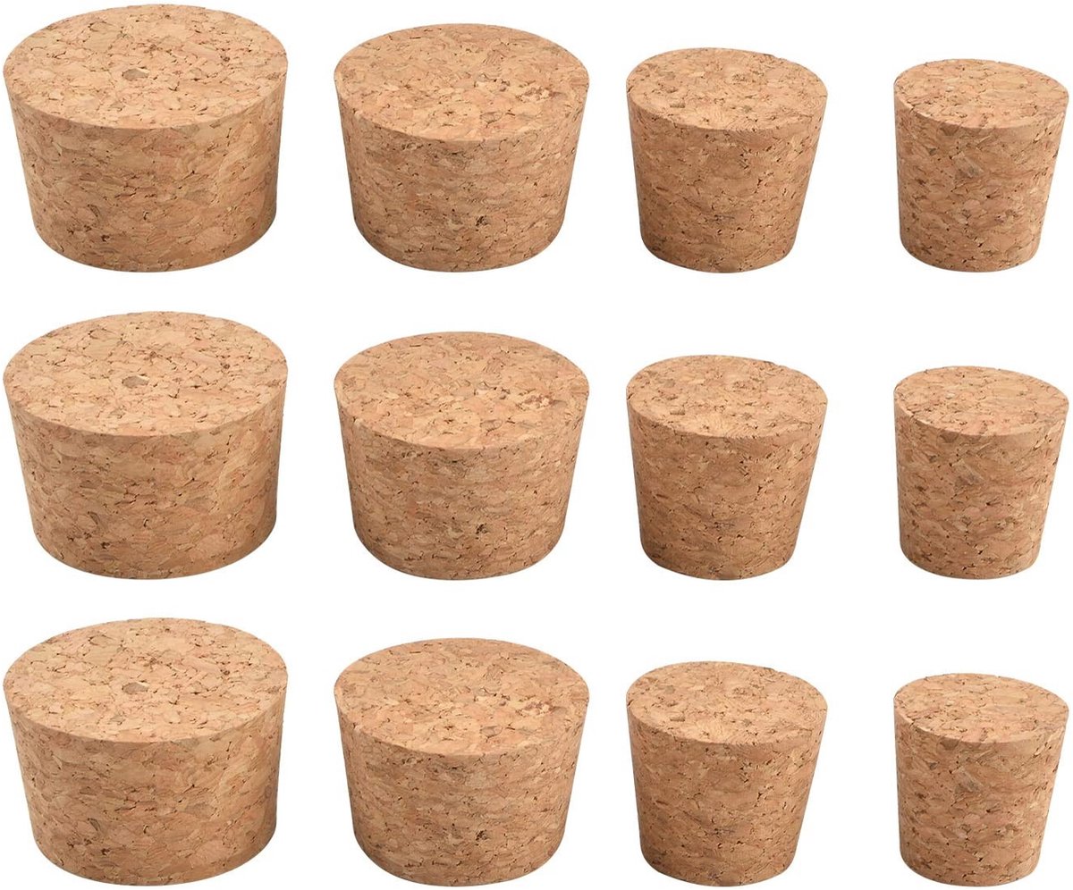 Dailygoody - Natuurlijke Houtkurken - Taperende Kurkpluggen voor Wijn en Bierflessen - 12 Stuks - Bruin - Geschikt voor Glazen Flessen - Multifunction