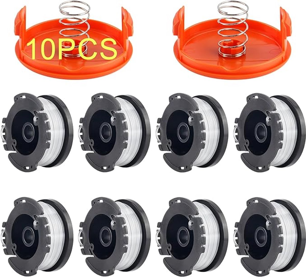 Geschikt voor Black & Decker grasmaaiers, geschikt voor BLACK+DECKER grastrimmers, geschikt voor AF-100/AF-100-BKP spoelen (8 spoelen, 2 spoelkapjes)