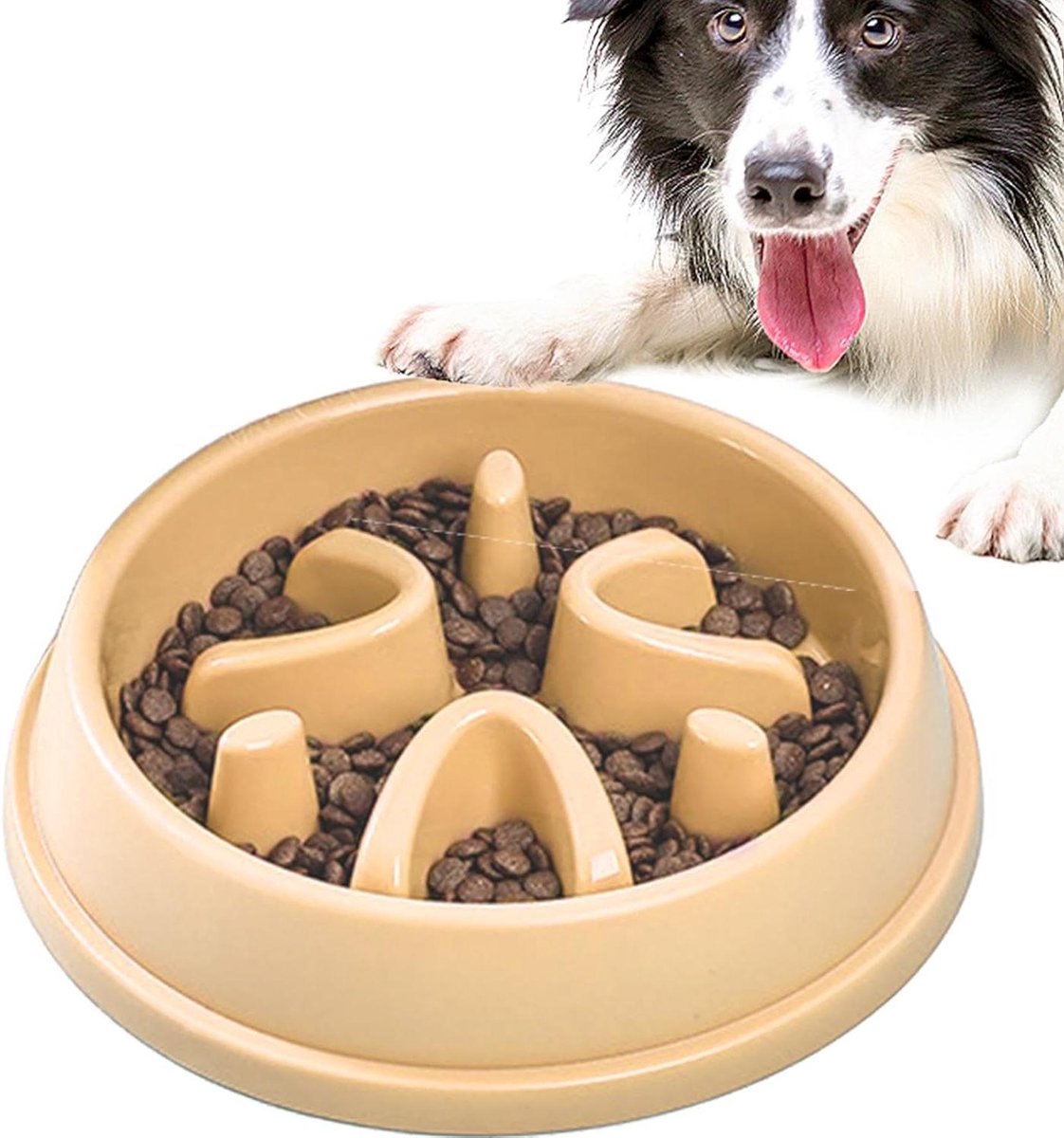 Slow Feeder Hondenkom - Voerbak Hond - Gezond Eten - Doolhof Ontwerp - 21 cm - Geel