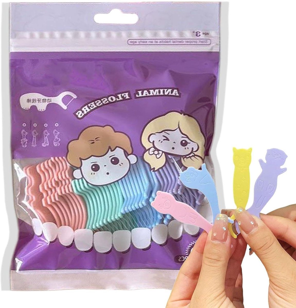 Floss Picks - Tandenstokers Flossers - Mondhygiëne Verbeteren - Diervormige Cartoonmotieven - 40 Stuks - Multicolor