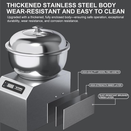 Deegmixer - Kneedmachine Spiraalmixer - Brood Bakken - Dubbele Rotatie Technologie - 5 kg - Zilver — afbeelding 4