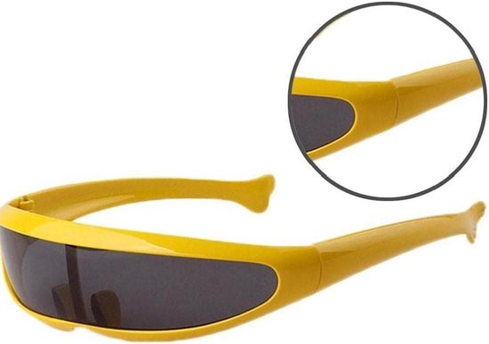 Smalle Zonnebril - Cyclops Bril - Feestkostuum Accentueren - Gespiegelde Enkele Lens - One Size - Geel Zwart — afbeelding 5