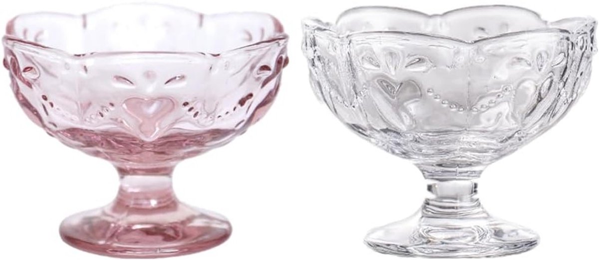 Set van 2 Vintage Glazen IJsschalen met Reliëf - Dessertkommen 140 ml
