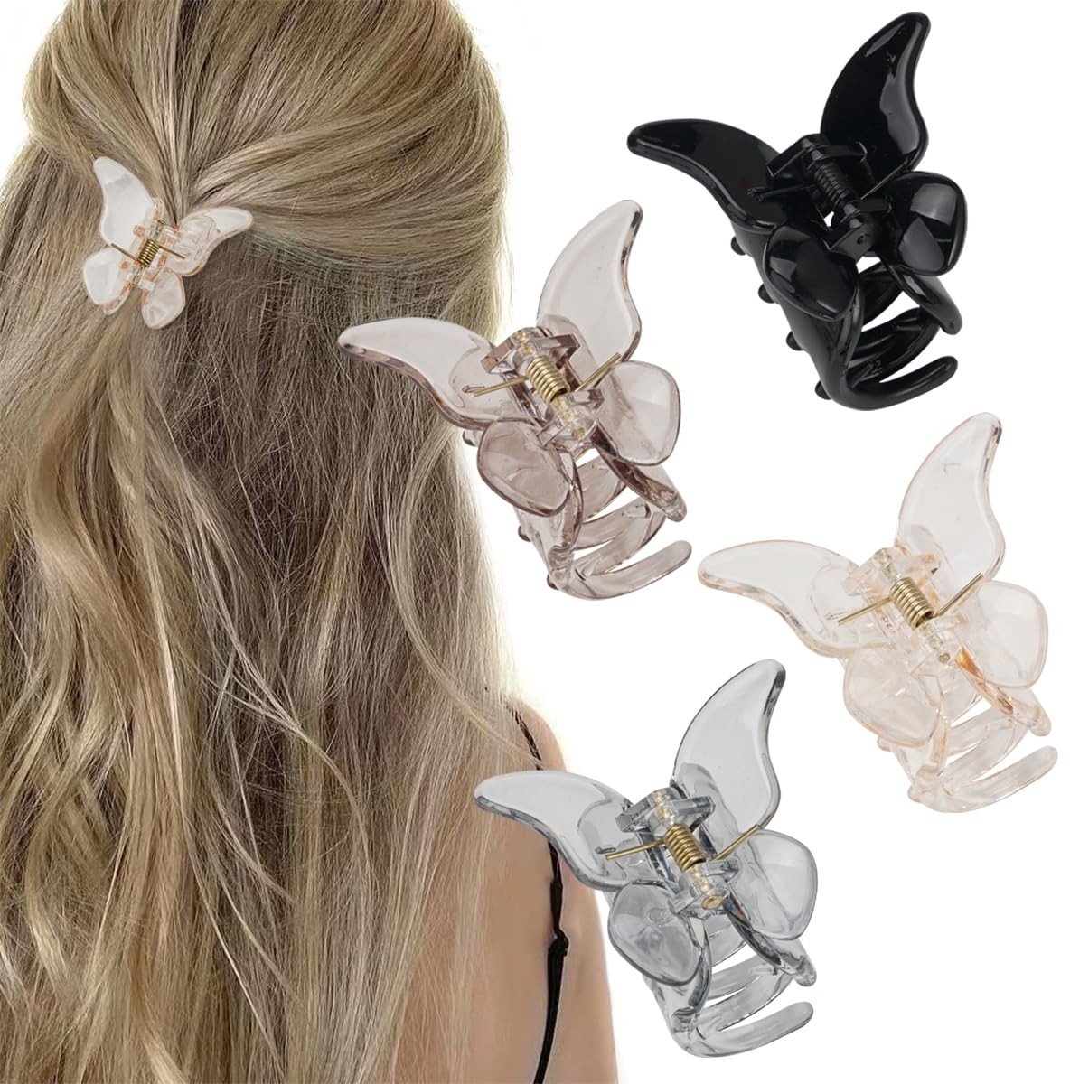 Dailygoody - Haarclips met vlinders - Haaraccessoires - 5 cm - Kleine haarspelden - Geschikt voor meisjes en dames - 4 stuks