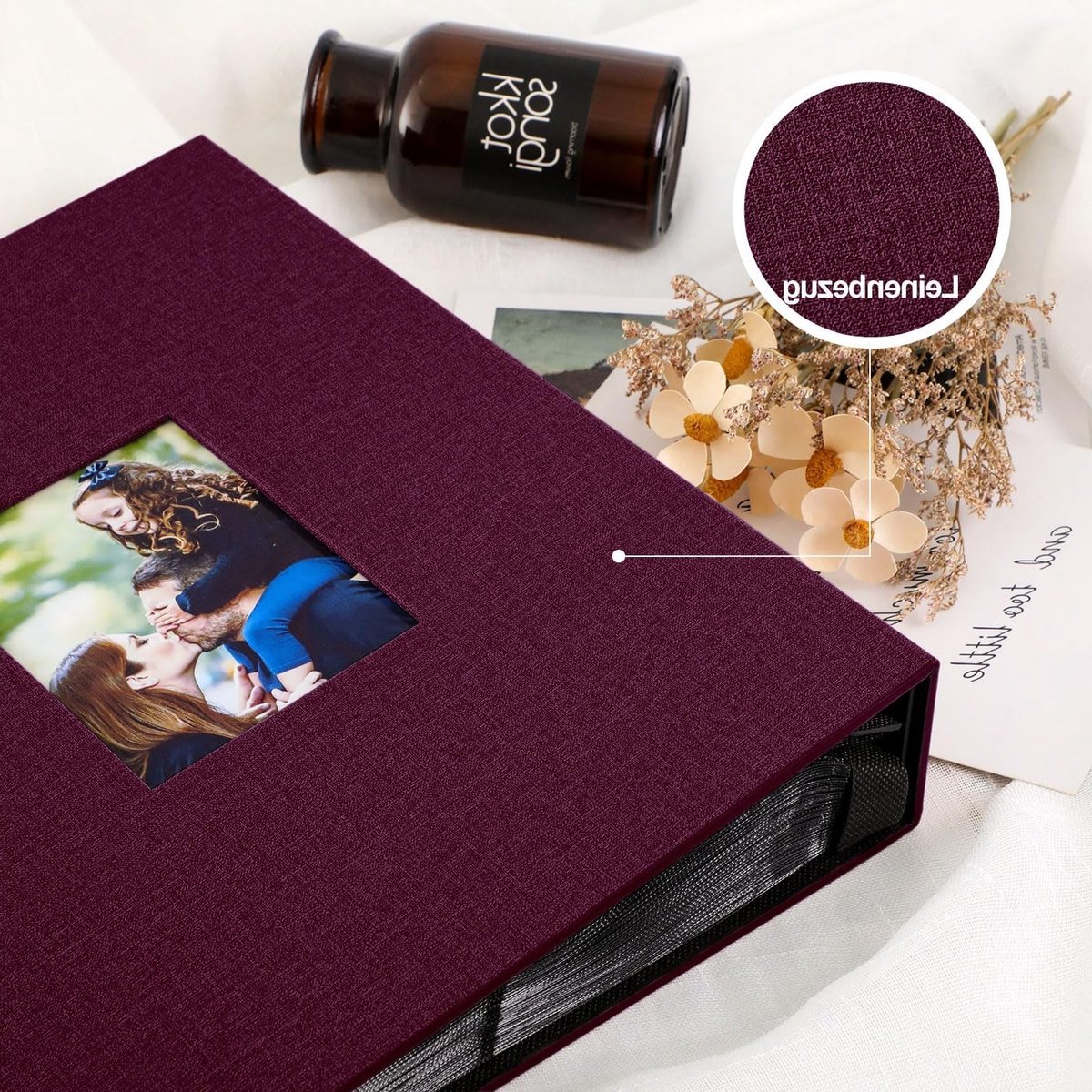 Fotoalbum 10 x 15 cm met 400 vakken, linnen inlegalbum voor portretten, paars en stijlvol ontwerp