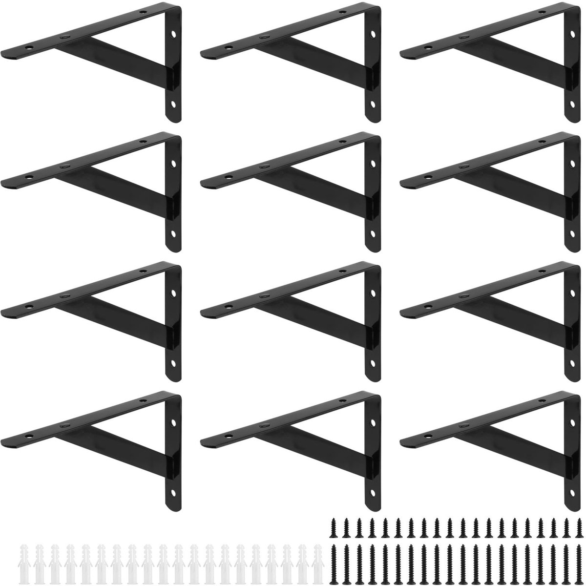 Dailygoody - Heavy Duty plankbeugels - 12 stuks wandgemonteerde beugels - Zwart 90 graden - Stevige steun voor planken - Ideaal voor wandplanken - Ges...
