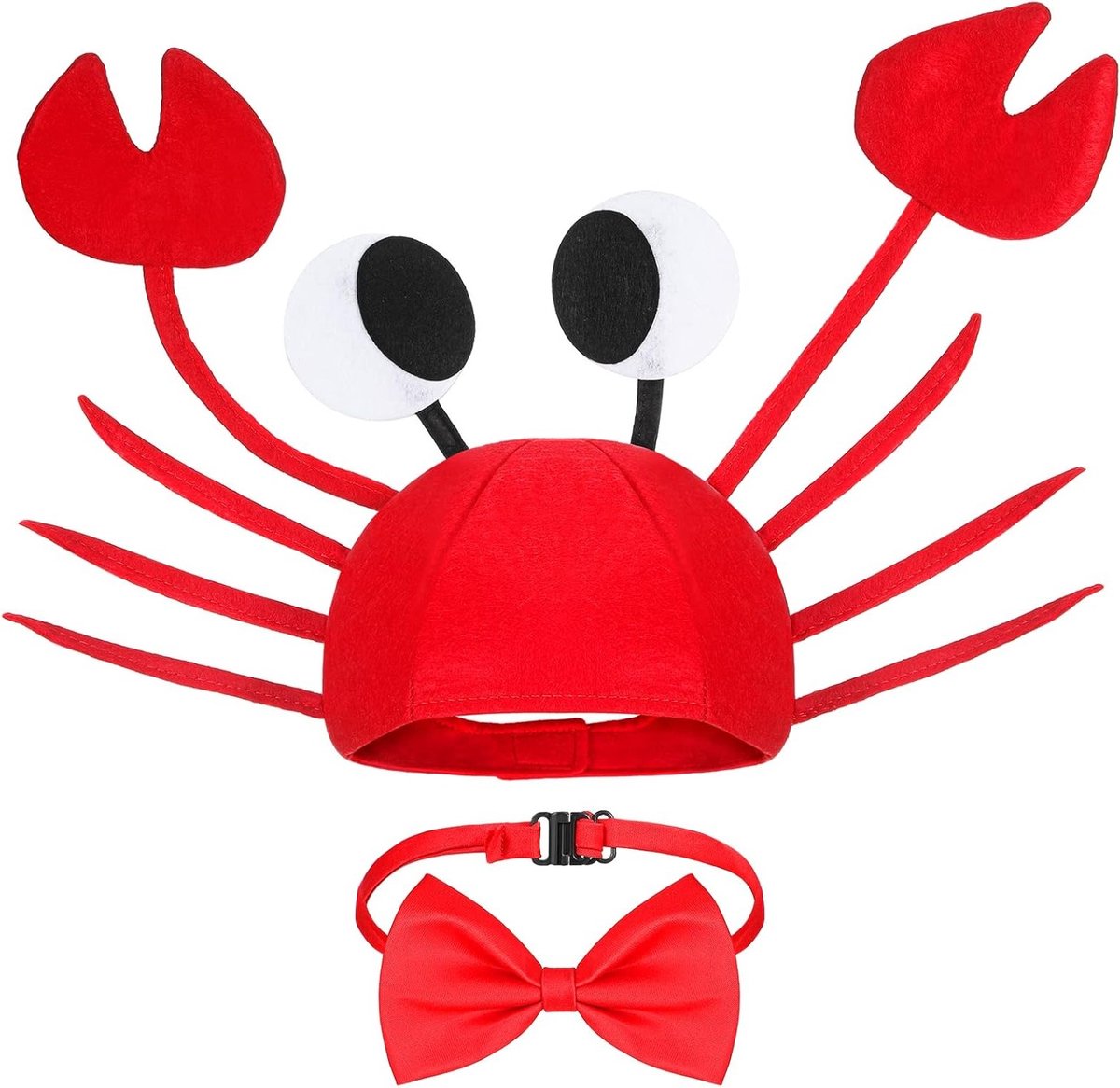 Verstelbare Krab Hoed met Rode Strik voor Kinderen en Volwassenen - Grappige Kostuumaccessoire voor Halloween, Kerst en Feestdecoratie