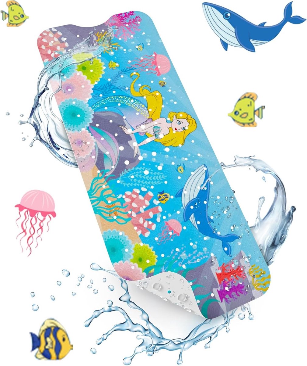 Extra Lange Antislip Badmat 101 x 40 cm voor Kinderen, Met Zuignappen en Afvoergaten, Machinewasbaar, Veilig en Comfortabel