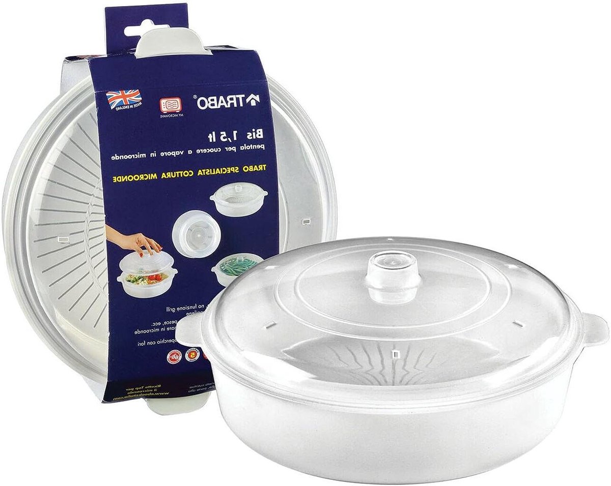 Stoompan Set - Magnetron Stomer - Gezond Koken - Gemaakt in Italië - 25 cm Diameter - Wit