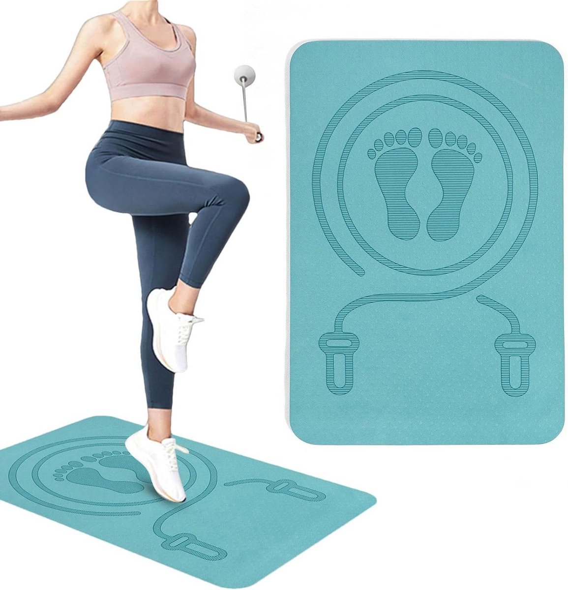 Springtouw Mat - Vloerbeschermer - Thuis sporten - Schokabsorberend ontwerp - 40 x 60 cm - Blauw