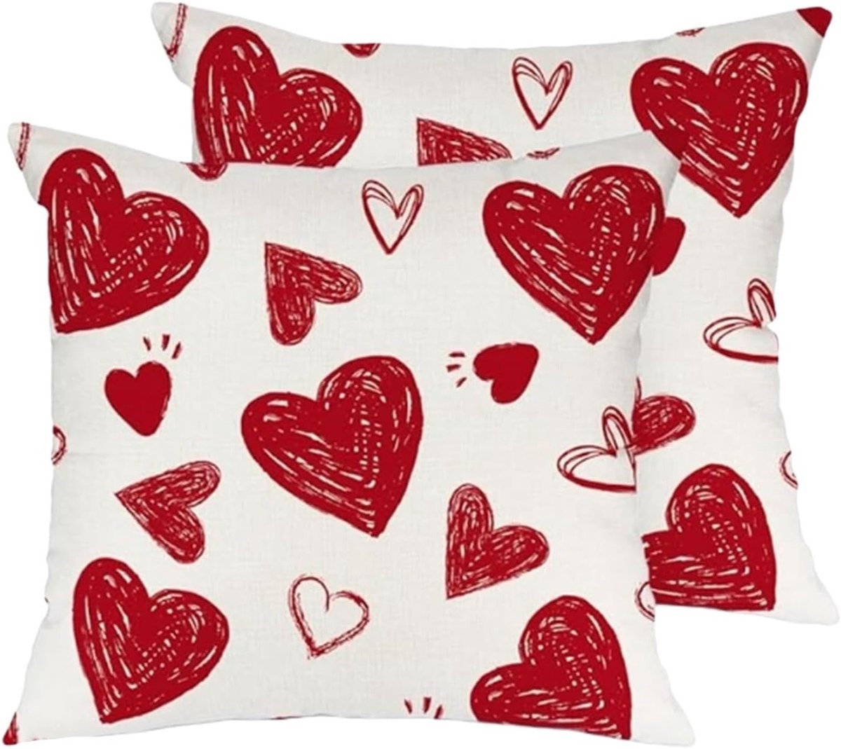 Decoratieve Kussenslopen voor Valentijnsdag 12x20 Inch Set van 2, Rode Hartjes voor Sofa en Interieurdecoratie