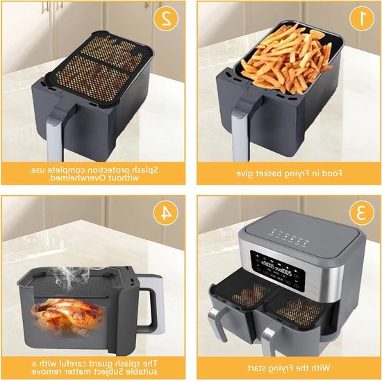 2 Stuks Siliconen Spatbescherming voor Airfryer, Effectieve Vetbescherming en Keukenaccessoires voor Veilig Koken — afbeelding 3