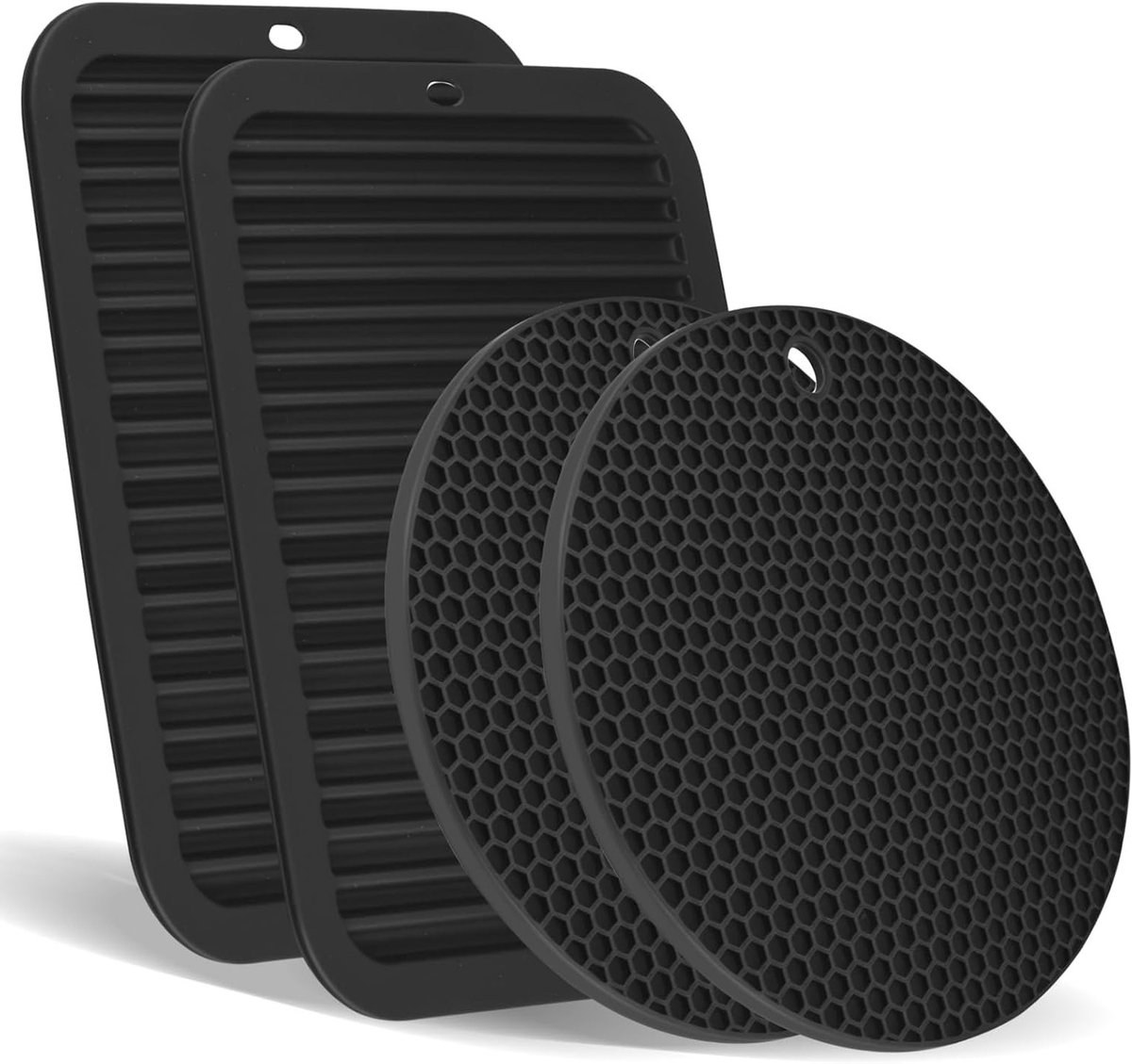 Set van 4 Siliconen Onderzetters, 2 Rechthoekige + 2 Ronde, Warmtebestendig, Antislip, Ideaal voor Keuken en Woonkamer