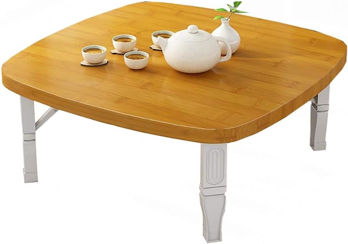Klaptafel Vierkant - Eettafel Lage tafel - Japanse Stijl Gebruik - Massief Houten Blad - 70x70x35cm - Natuurlijk Hout