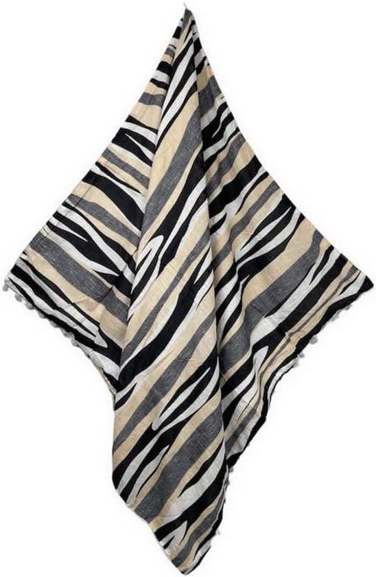 Strandlaken Kikoy - Dubbele Pareo - Zomerse Ontspanning - Decoratieve Pompon - 90 x 160 cm - Zebra Patroon