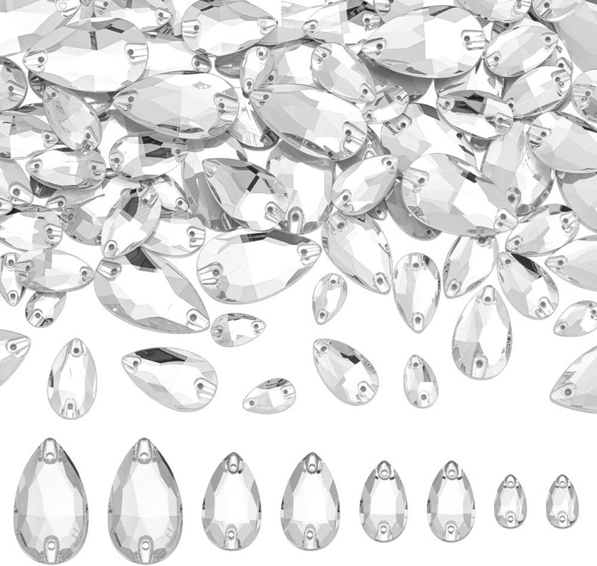 Rhinestones voor Naaiwerk - 120 Stuks in 4 Stijlen, Facet en Druppelvorm voor Kleding, Kostuums en Schoenen