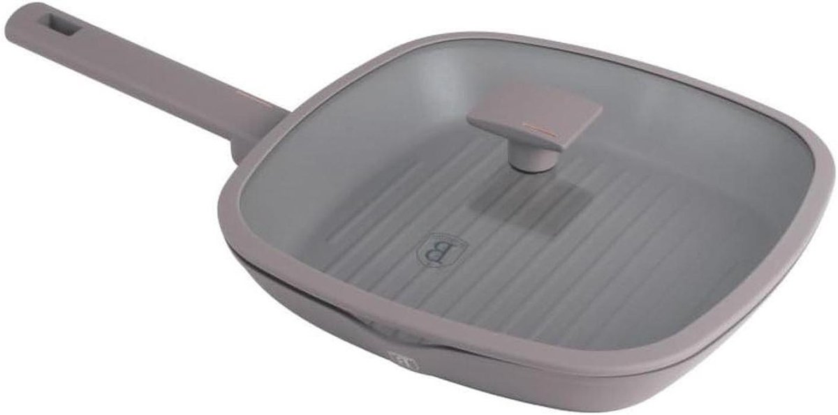Grillpan met deksel - Koekenpan - Lekker Grillen - Titanium antiaanbaklaag - 28 cm - Taupe
