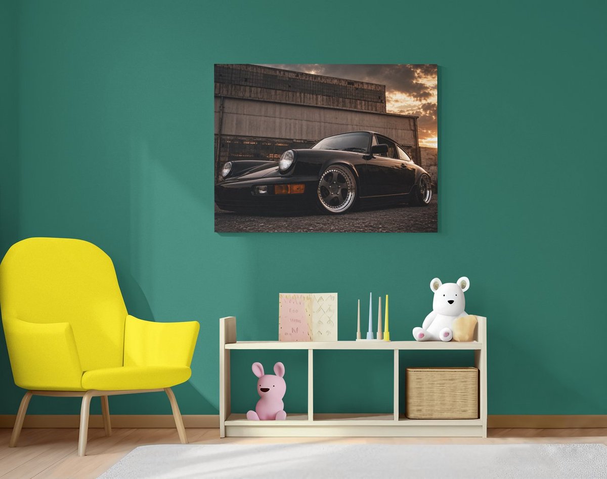 Trendex Global Canvas Schilderij Vintage Sportwagen – Luxe Interieurdecoratie 100x75 cm Zwart