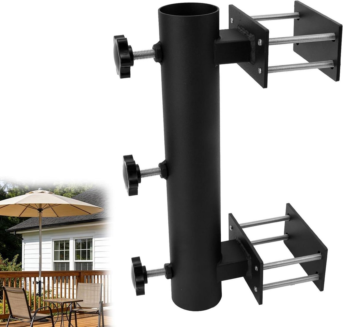 Parasolhouder Terras - Balustrade Klem - Schaduw Creëren - Verstelbare Klem - 29 x 5 cm - Zwart