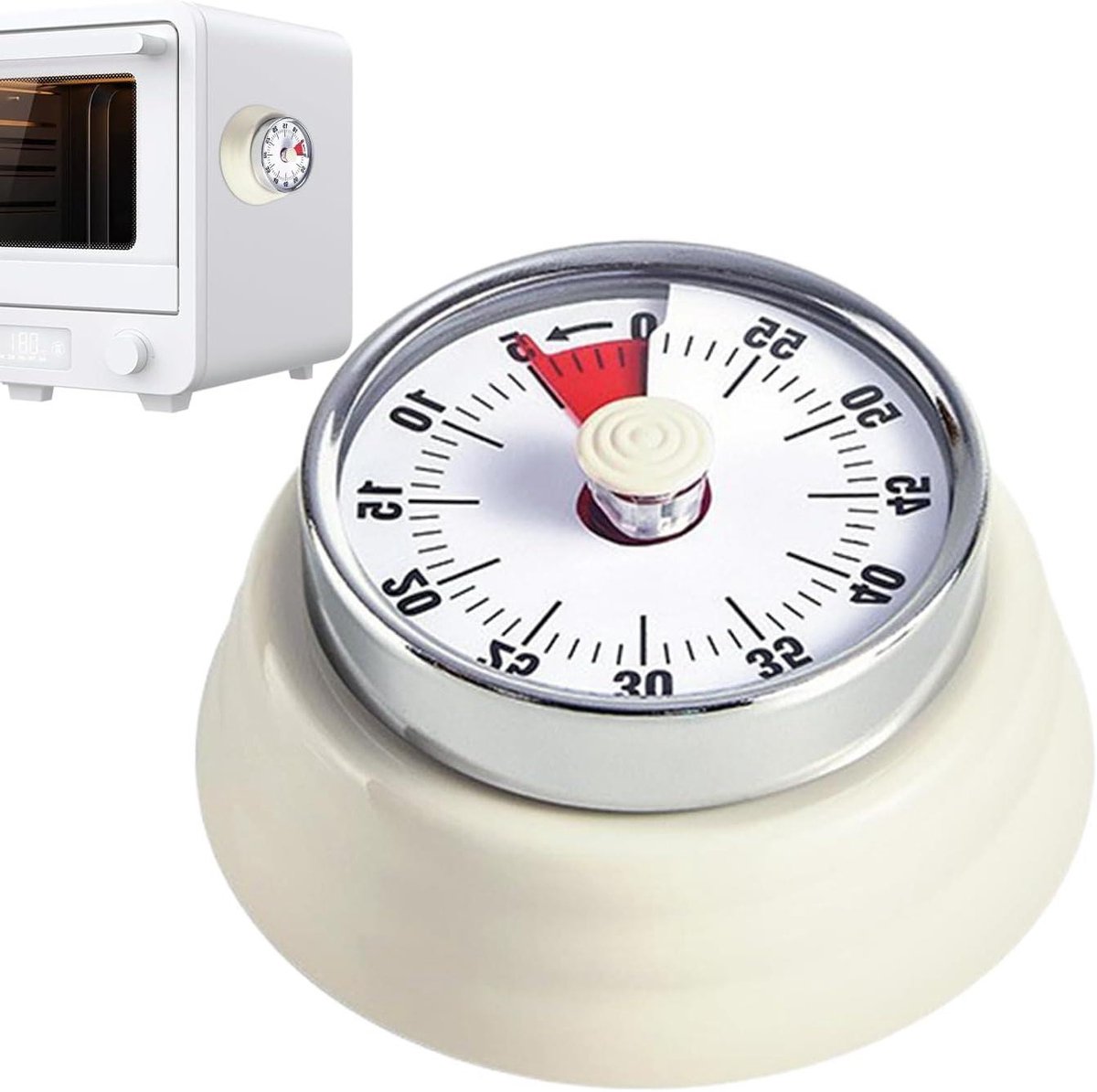 Mechanische Keukenwekker - Opwind Timer - Koken Bakken - Luid 75dB Geluid - 4x7.5x4 cm - Beige