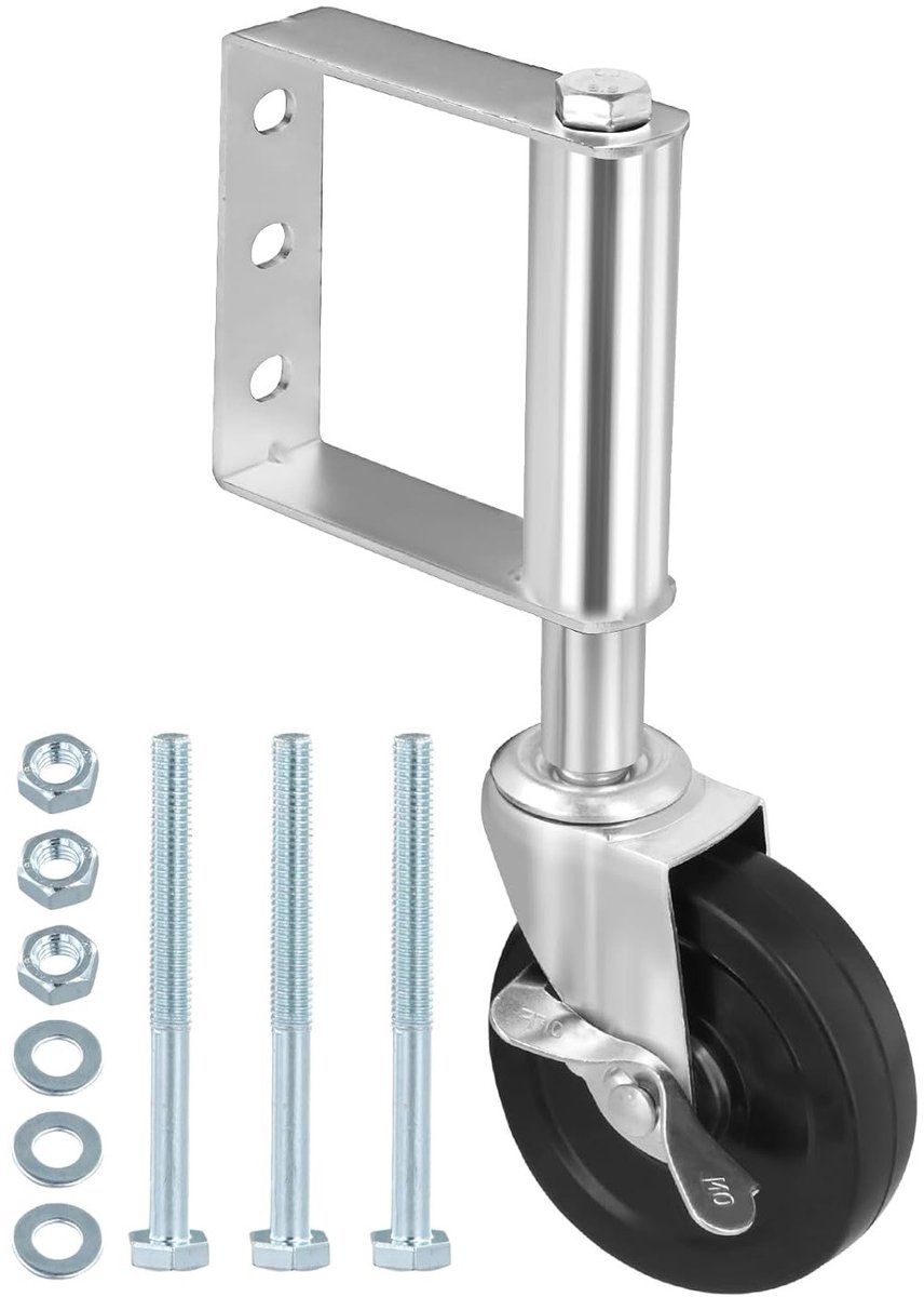 Rubber wielen met rem voor poorten, draaibare veerwielen voor houten poorten, 10.2 cm, belastingcapaciteit 100 kg, ideaal voor tuinpoorten en schuttingdeuren