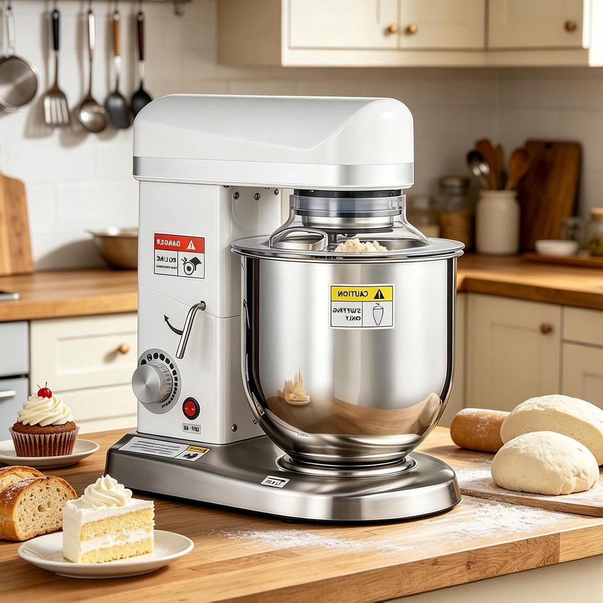 Keukenmixer Standmixer - Bakmachine Deegmixer - Bakken Koken - 3-in-1 Multifunctioneel - 7L Kom - Zilver